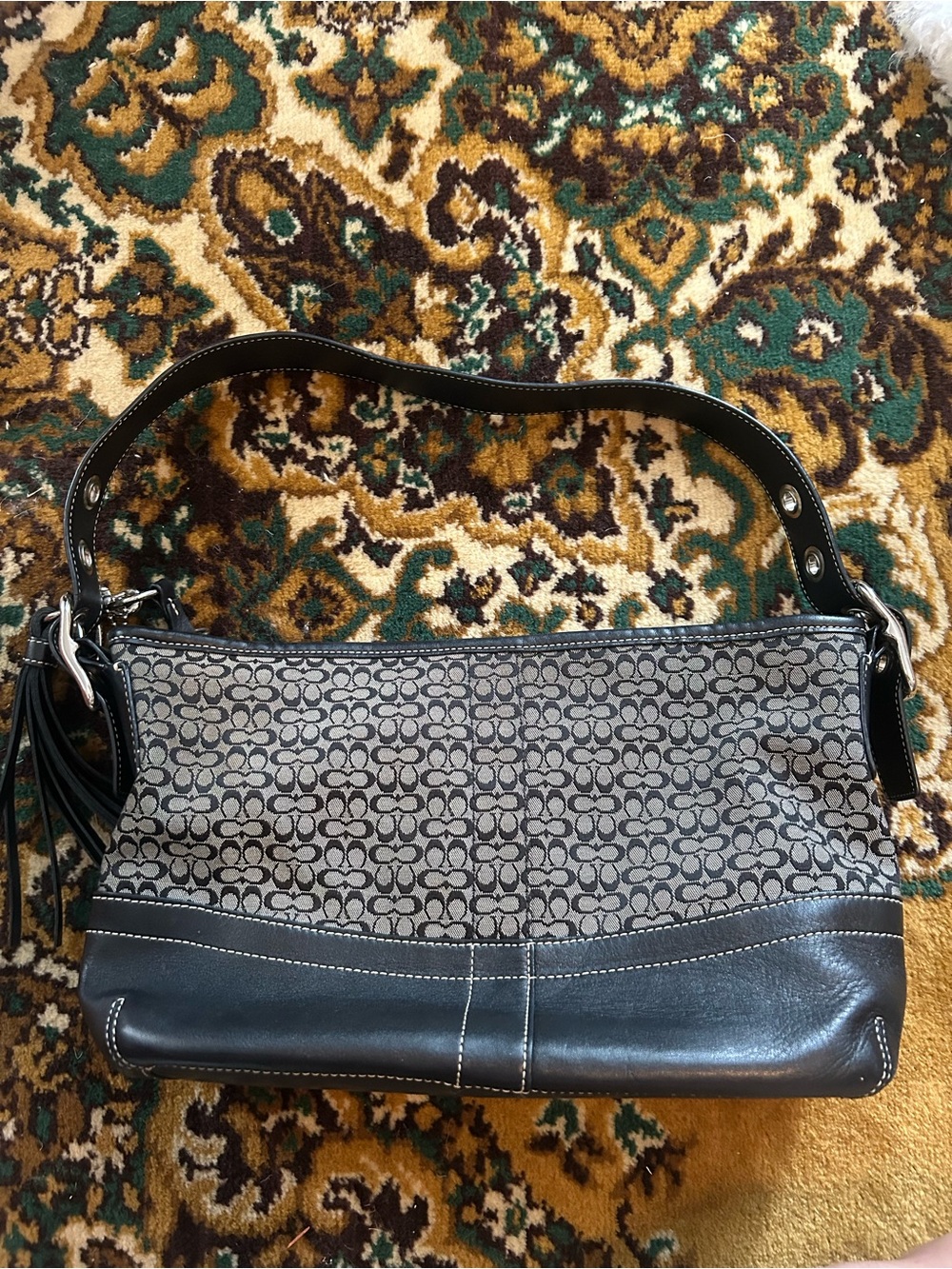 Vintage Y2K Coach Signature Jacquard and Leather Shoulder Bag in Gray/Black - Picture 7 of 11